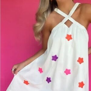TCEC White Mini Dress with Pink and Purple Floral Accents